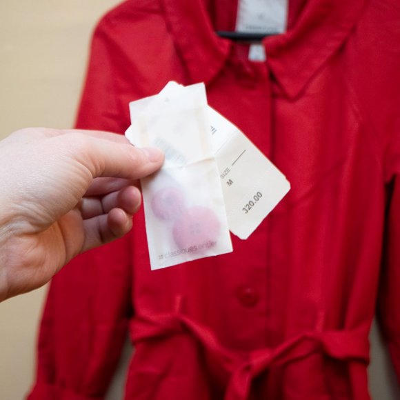 Designer Classique Vintage Classic Red Trench Coat, 70's Vintage Trench Coat NWT - Picture 3 of 16